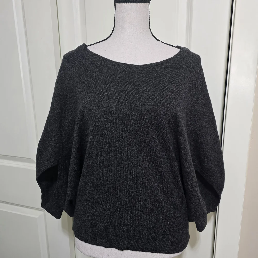 Giordano Wool Blend Batwing Dolman Sleeve Sweater Large Charcoal Gray Cozy Cabin